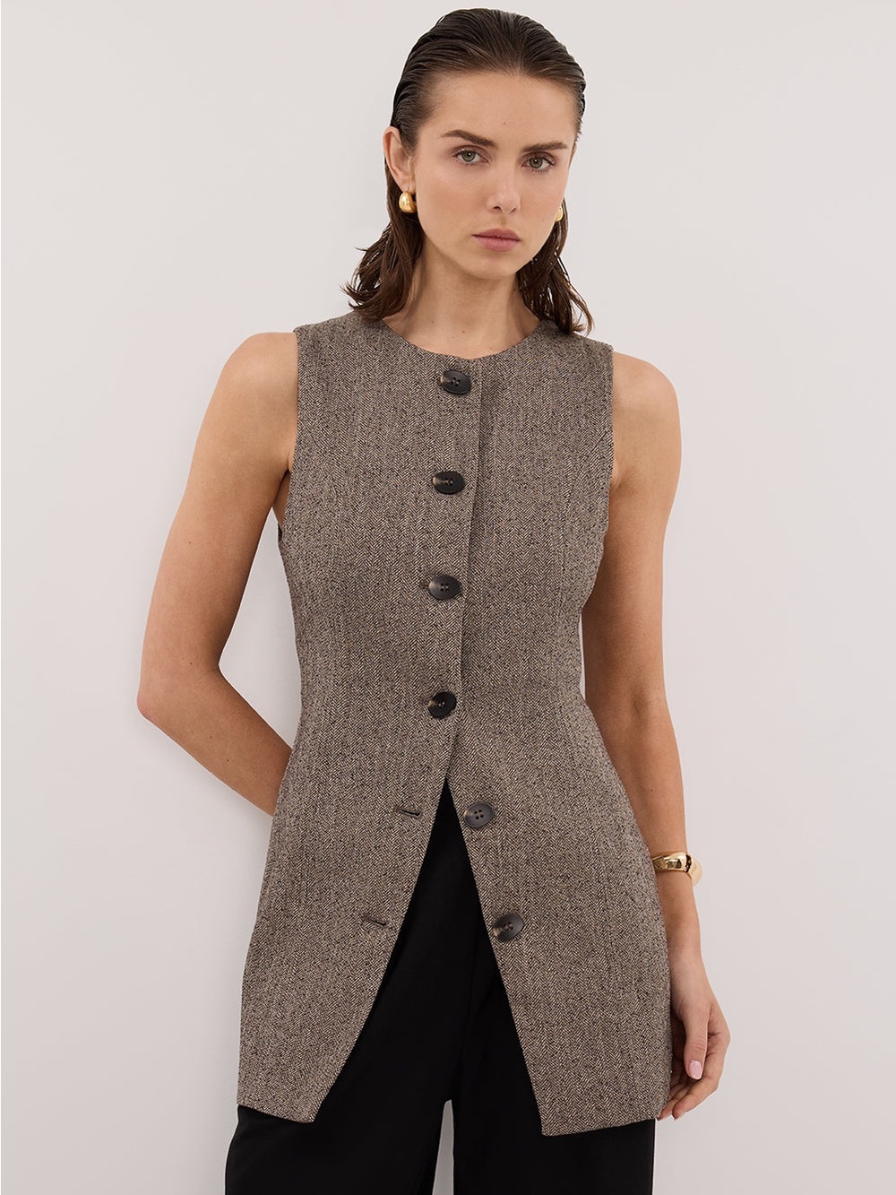 DISSH Frankie Choc Tweed Tunic Vest $181 Excellent Size 4